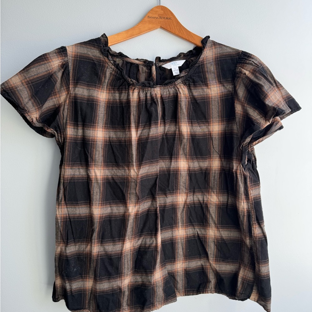 Time and TruBlack & Tan Plaid Short-Sleeve Top